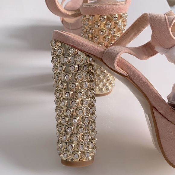Jacobies Blush Pink Platform Sparkle Gold Heels 6​ - Picture 10 of 15
